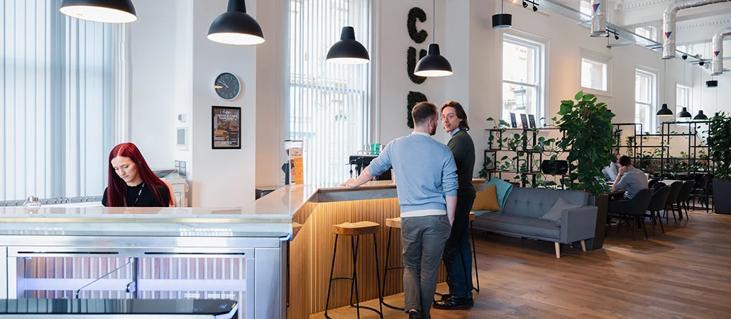 The reception and shared workspace at The Old Post Office, Cubo Derby